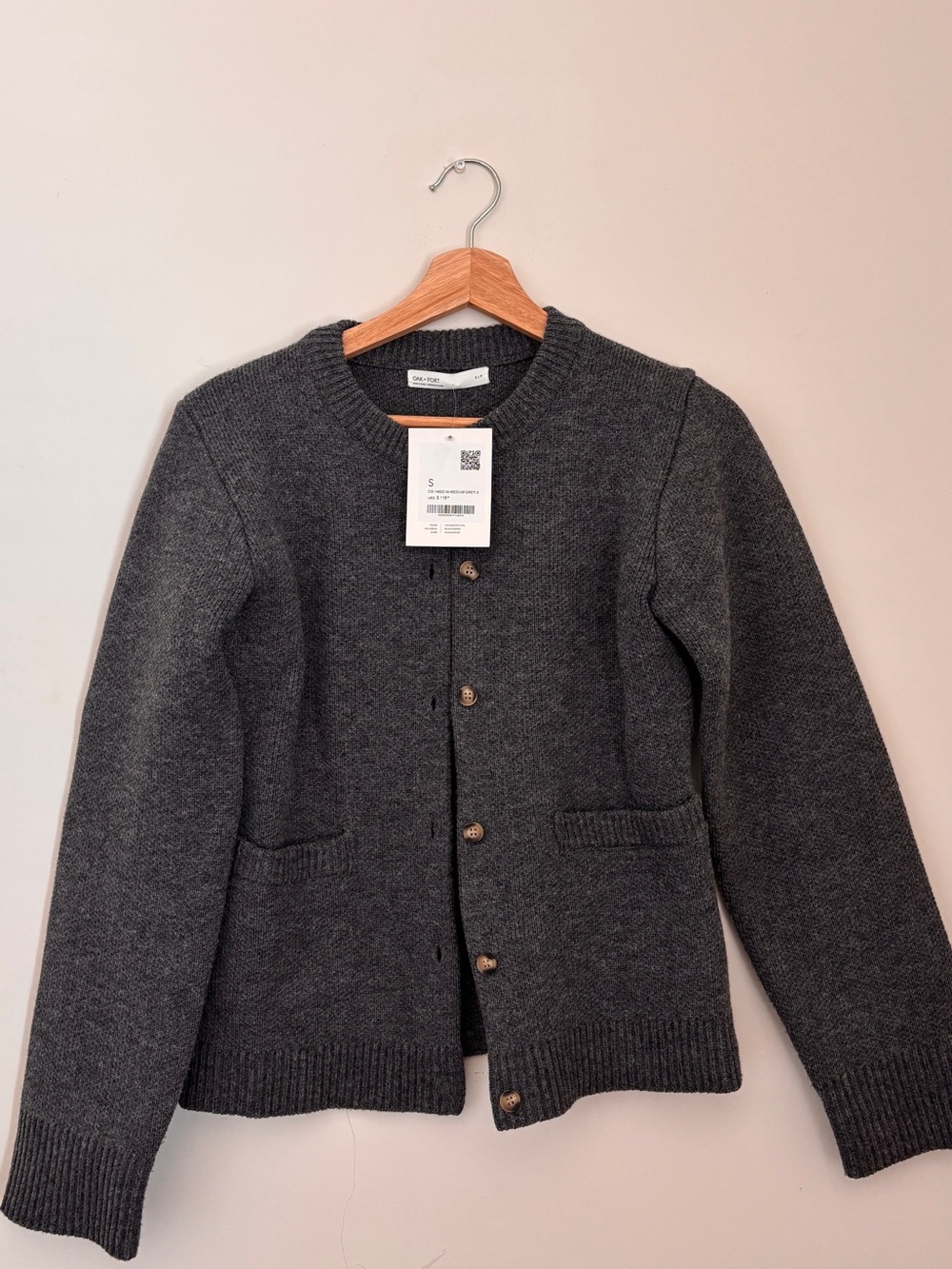 OAK + FORT Charcoal Crewneck Button-Front Knit Jacket